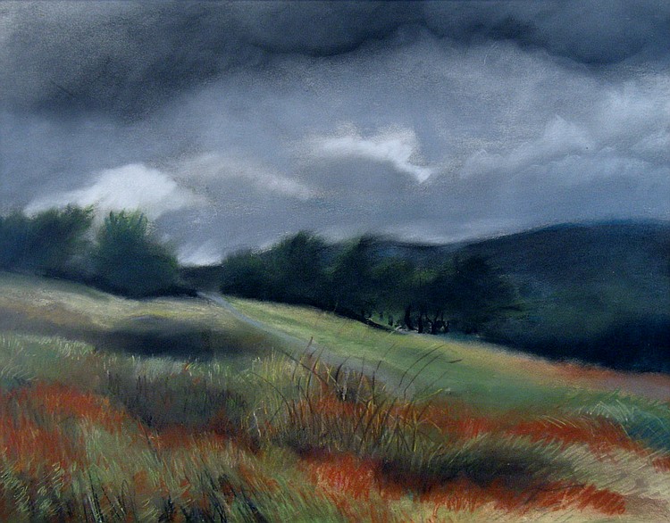 20th Century School, hilly landscape scene with path through trees under a