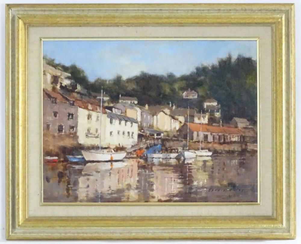 Sydney Foley, 20th century, Oil on canvas, Reflections in Polperro Harbour, Cornwall. Signed lower r