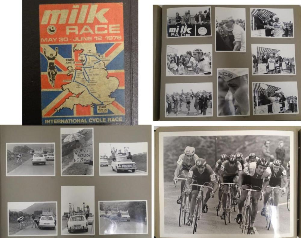 Cycling: a mid 20thC photograph album recording the 1976 Milk Race, containing c550 mono and polychr