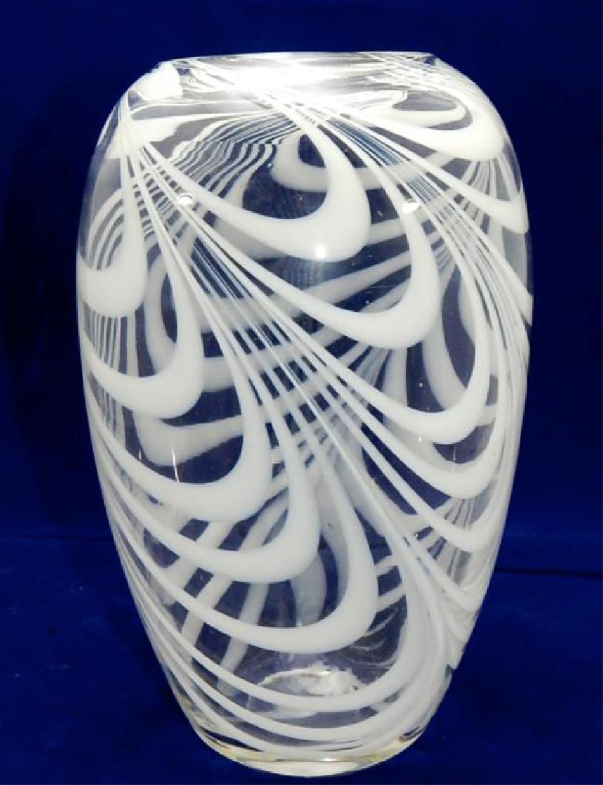 White Ribbon Striped Art Glass Vase