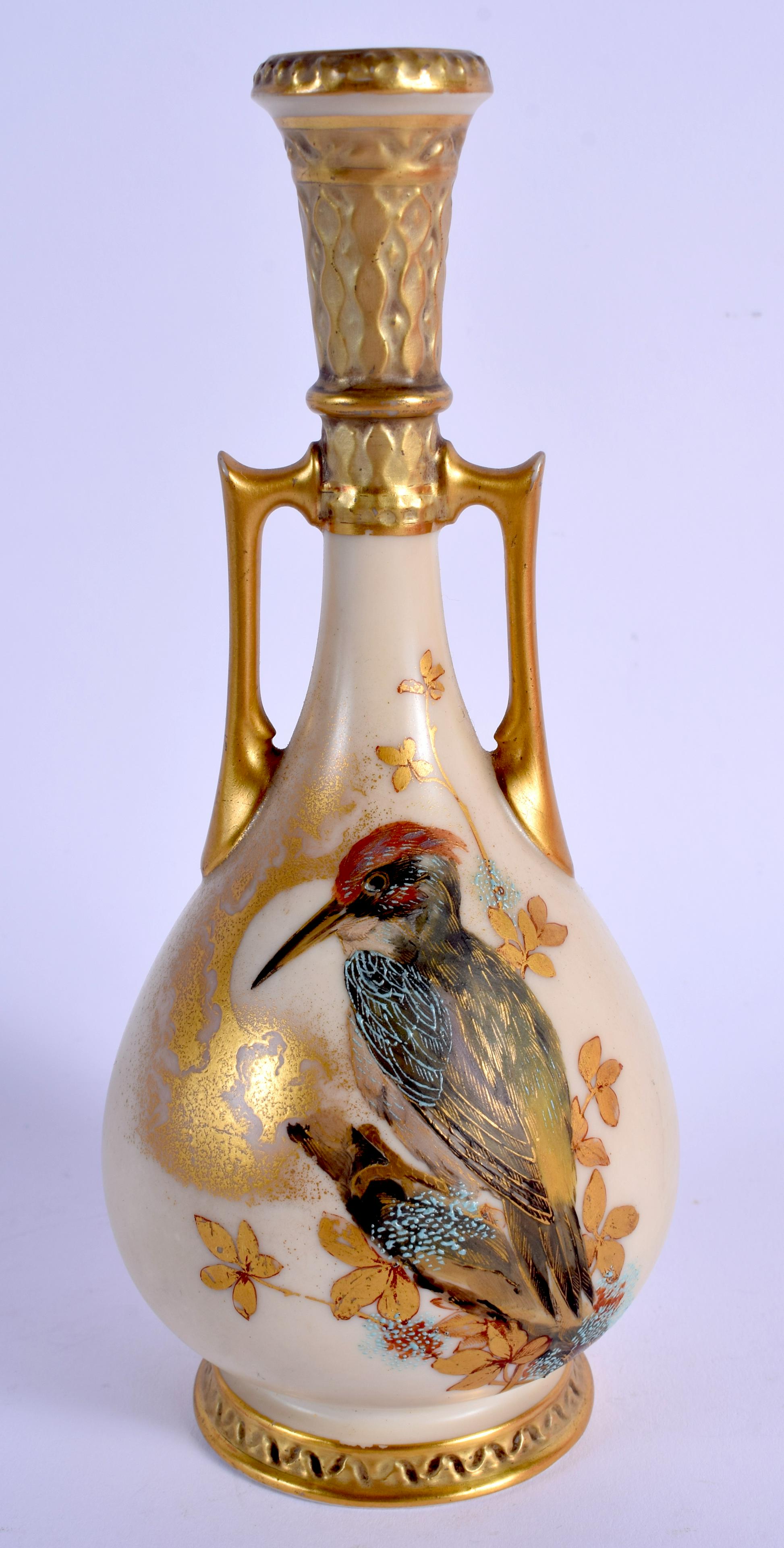 Royal Worcester two handled vase painted and gilded