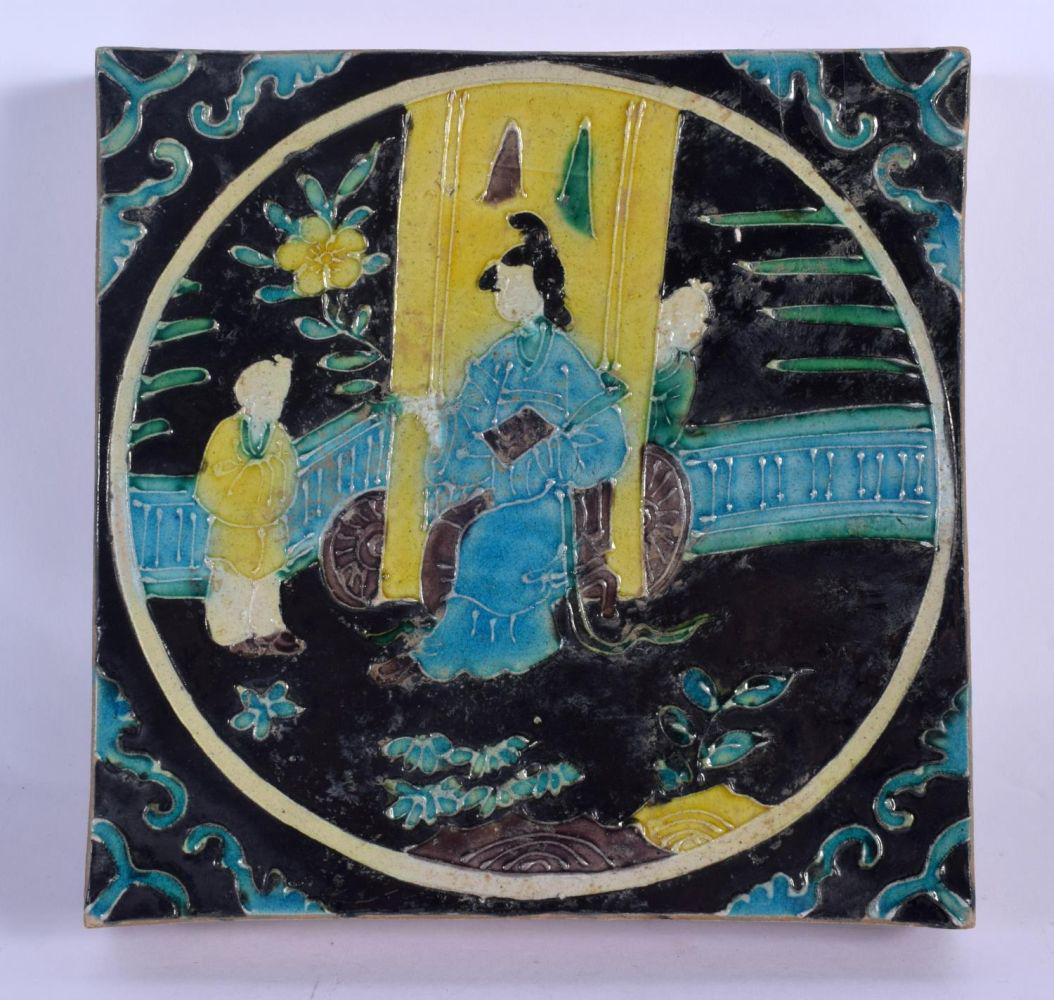 A CHINESE MING STYLE FAHUA STONEWARE TILE 20th Century.