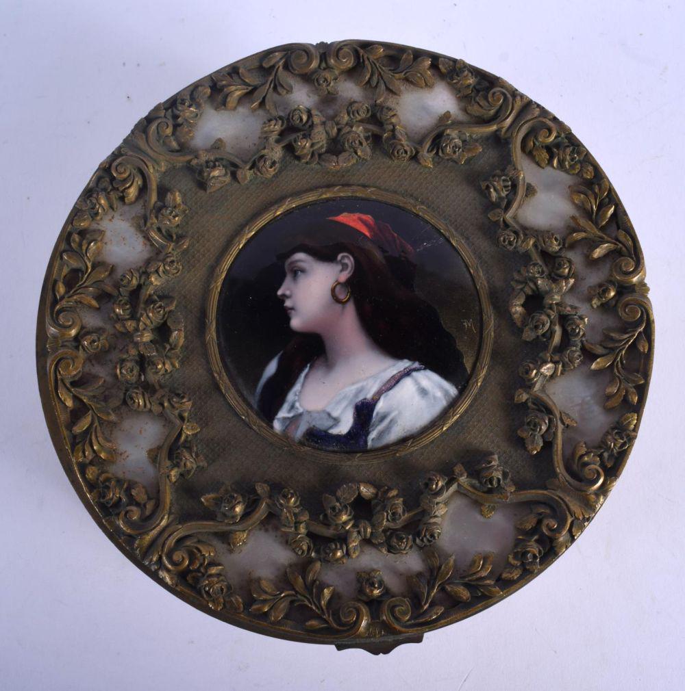 A 19TH CENTURY FRENCH BRONZE AND LIMOGES AND ENAMEL BOX