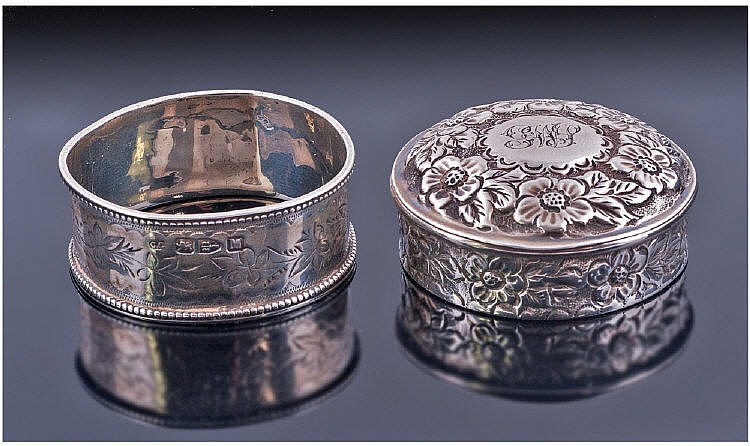 Small Circular Pill Box, Hinged Lid with