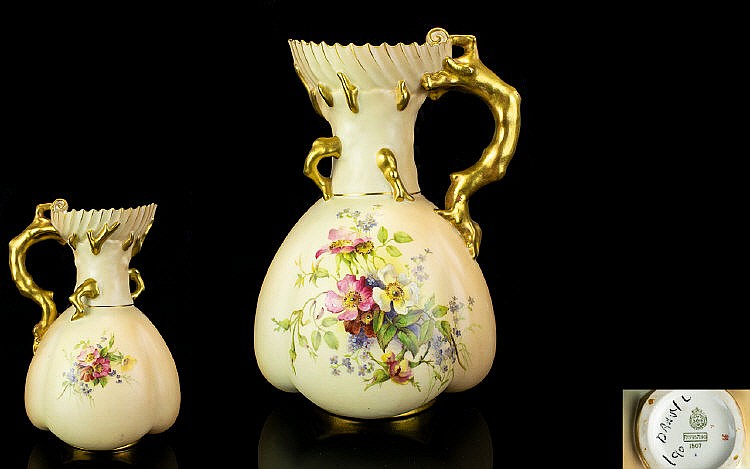 Royal Worcester Large Hand Painted Blush Ivory Jug