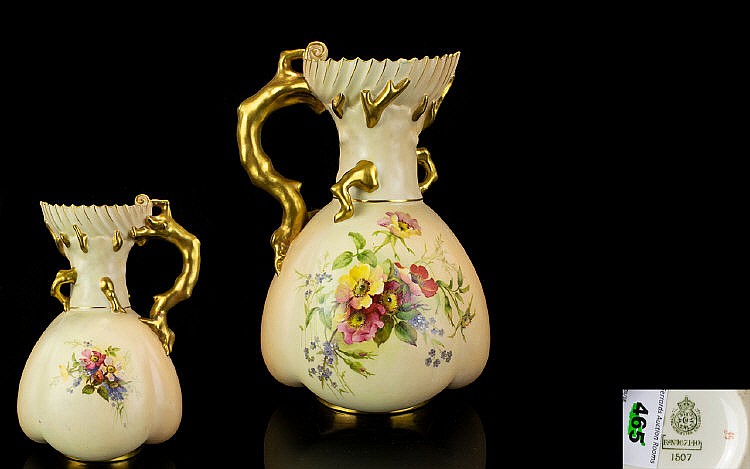 Royal Worcester - Large Hand Painted Floral Blush Ivory Jug