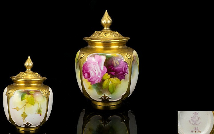 Royal Worcester Hand Painted Potpourri Vase ' Roses ' Stillife