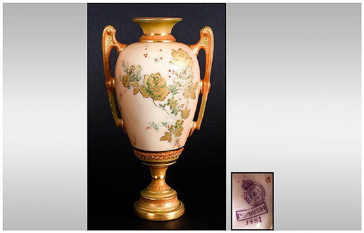 Royal Worcester Fine Hand Painted Blush Ivory