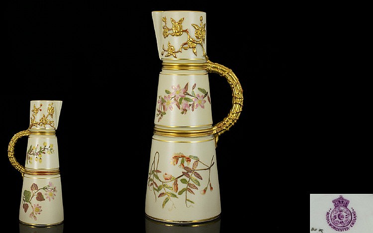 Royal Worcester Hand Painted Blush Ivory Jug of Fi