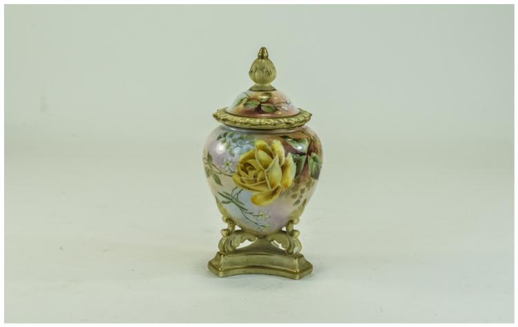 Locke & Co Worcester Hand Painted Lidded Vase