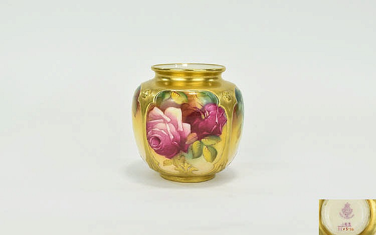 Royal Worcester Hand Painted and Signed Small Roses Vase ' Roses ' Stillife
