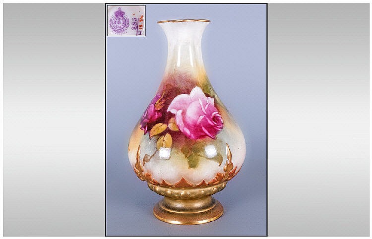 Royal Worcester Small Hand Painted 'Roses' Vase,