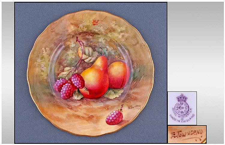 Royal Worcester Hand Painted Cabinet Plate. Fruits