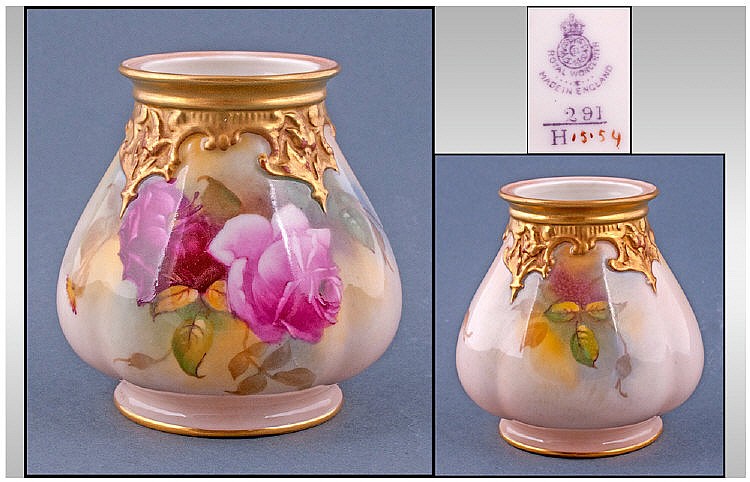 Royal Worcester Hand Painted Vase. ''Roses'' still