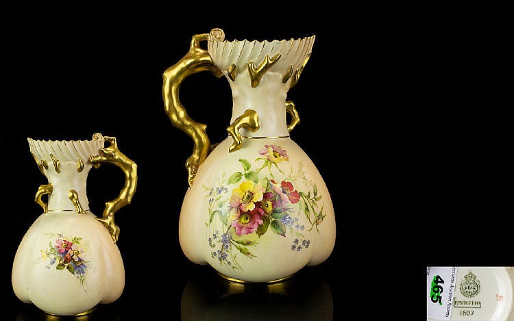 Royal Worcester - Large Hand Painted Floral Blush Ivory Jug