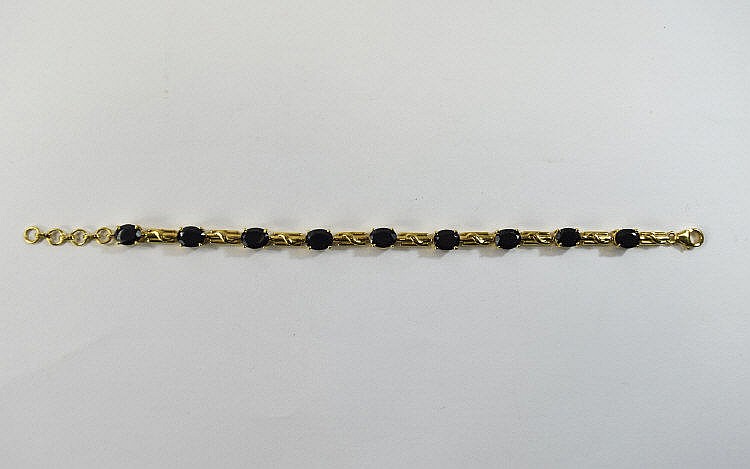 Black Spinel Art Deco Style Bracelet, oval cut, faceted black spinels inter