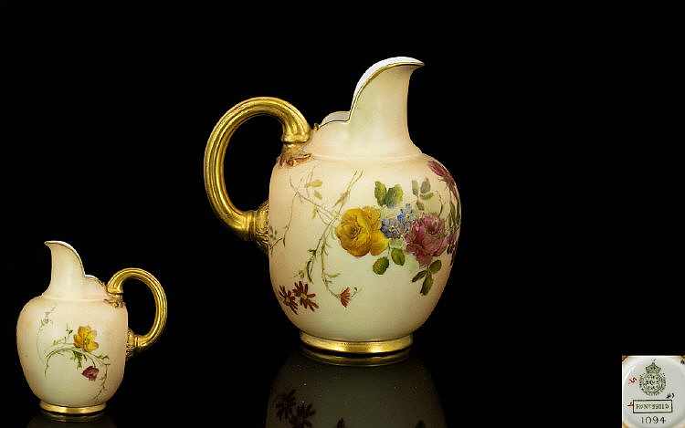 Royal Worcester Hand Painted Blush Ivory Helmet Shaped Jug