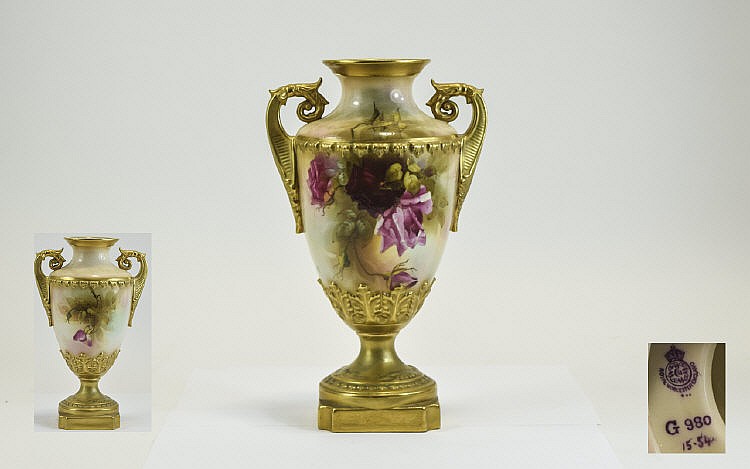 Royal Worcester Hand Painted and Signed Twin Handl