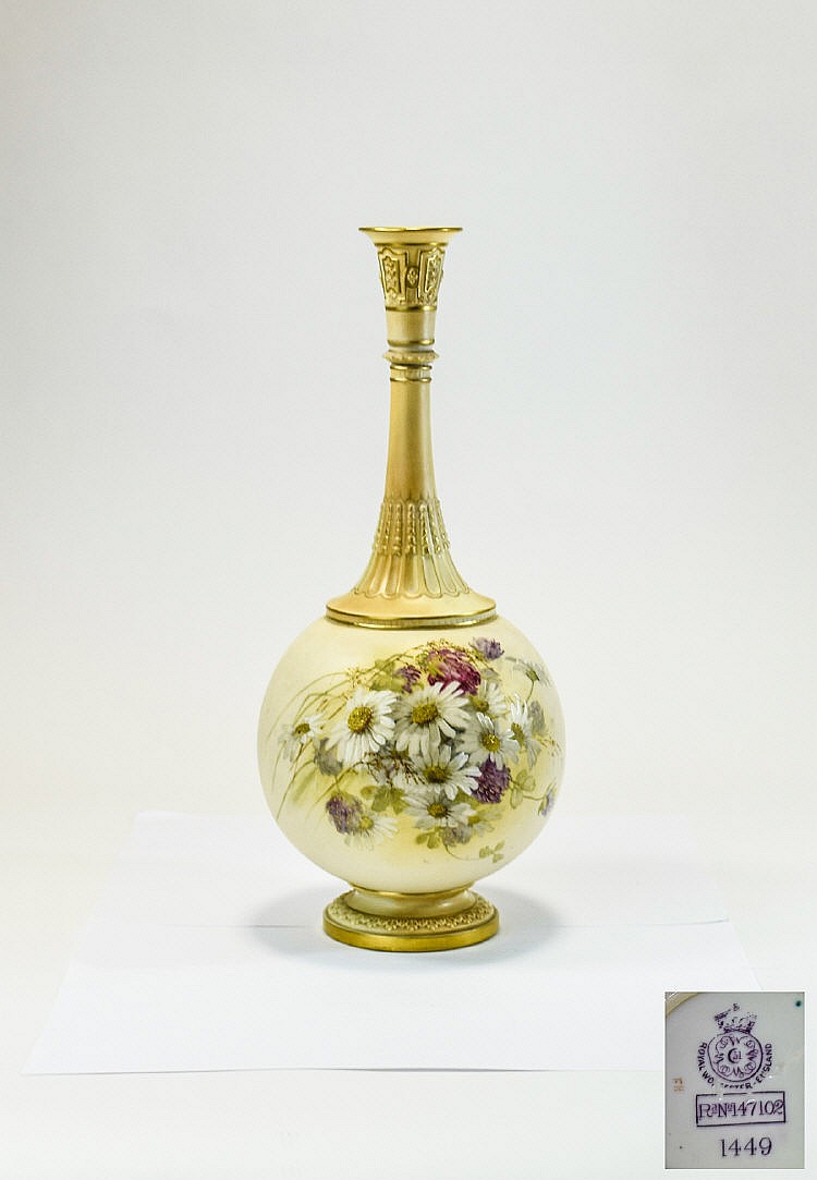 Royal Worcester Hand Painted Blush Ivory Globular