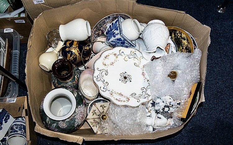 A Mixed Box Of Ceramics And Decorative Items Large box to include various c