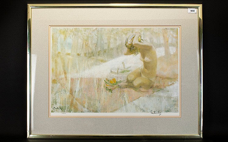 Signed Thornton Utz Limited Edition Print 'Picnic'. Framed and behind glass