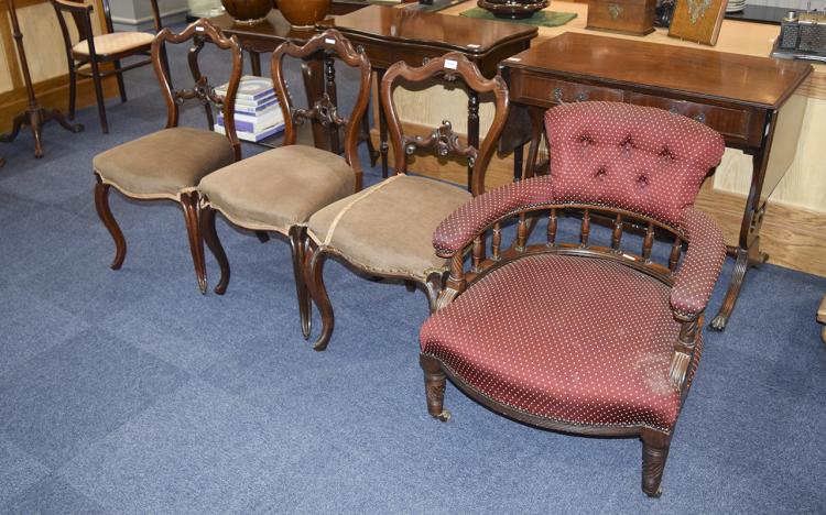 Four Chairs 3 Victorian dining chairs and 1 Bedroom chair. 3 dining chairs