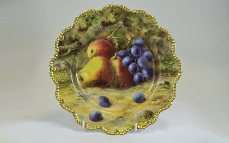 Royal Worcester Hand Painted Signed Cabinet Plate ' Fallen Fruit ' Stillife