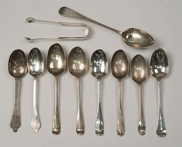 NINE AMERICAN SILVER TABLE SPOONS, various makers;