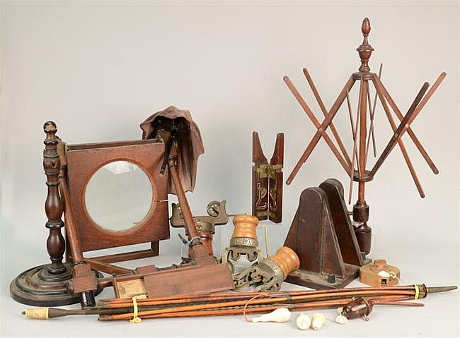 BOX LOT OF MISCELLANEOUS WOODEN WARES AND OTHER CURIOSITIES