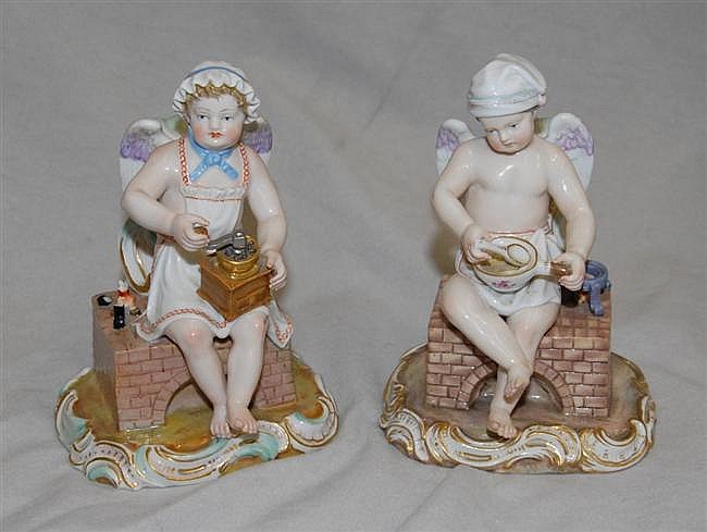 PAIR OF MEISSEN PORCELAIN FIGURES OF WINGED KITCHEN PUTTI;