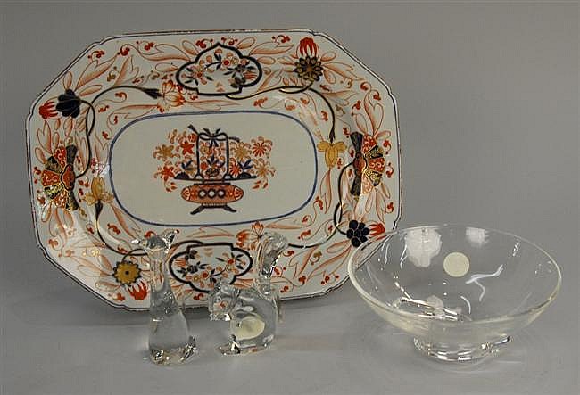 STEUBEN GLASS BOWL and TWO BACCARAT GLASS ANIMAL FIGURES...