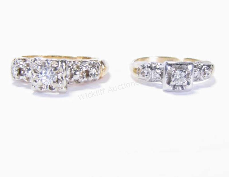 Two 14K Gold Diamond Rings