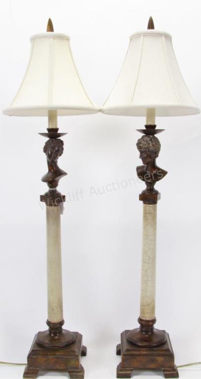 Pair of Maitland Smith Candlestick Figural Lamps