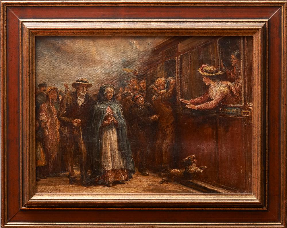 Francis S. Walker, United Kingdom (1848-1916), Emigrants to the Far West, 1904, oil on canvas, 12 x 16 inches