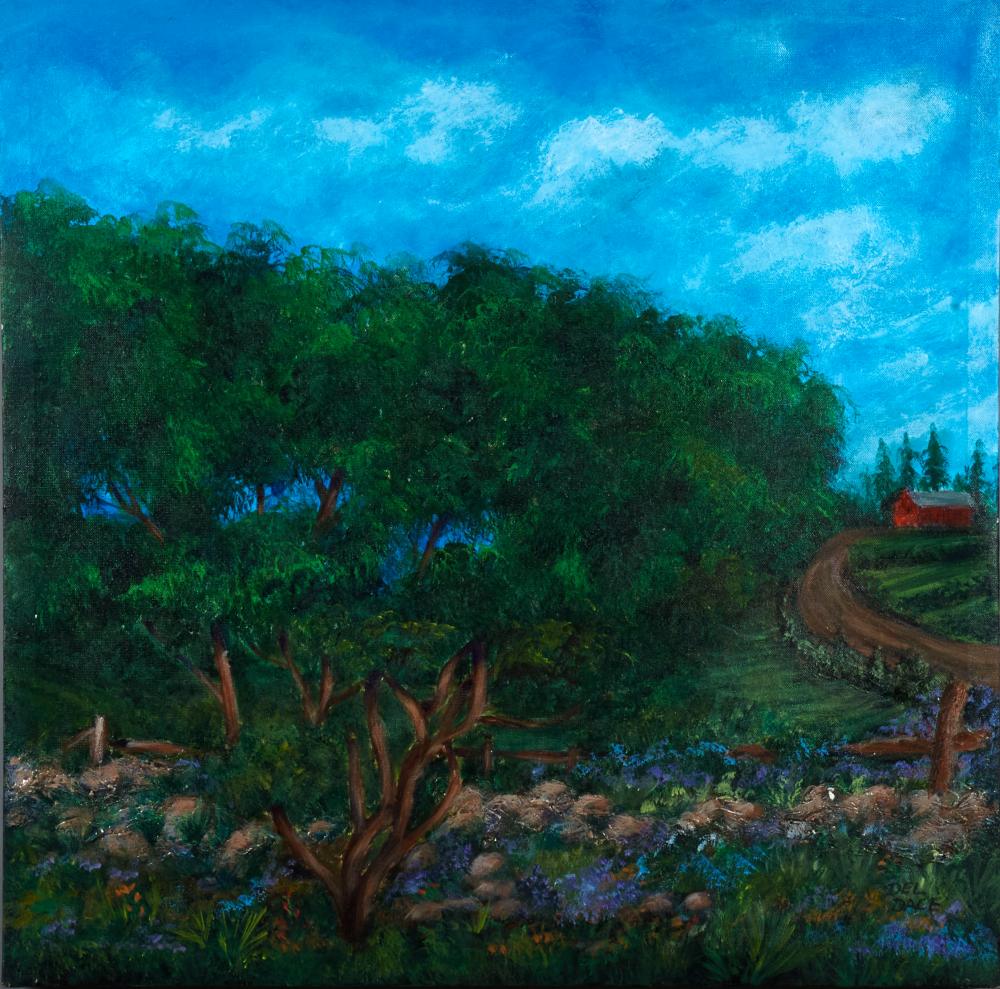 Del Dace, St. Louis (1935-2019), Landscape with distant farmhouse, oil on canvas