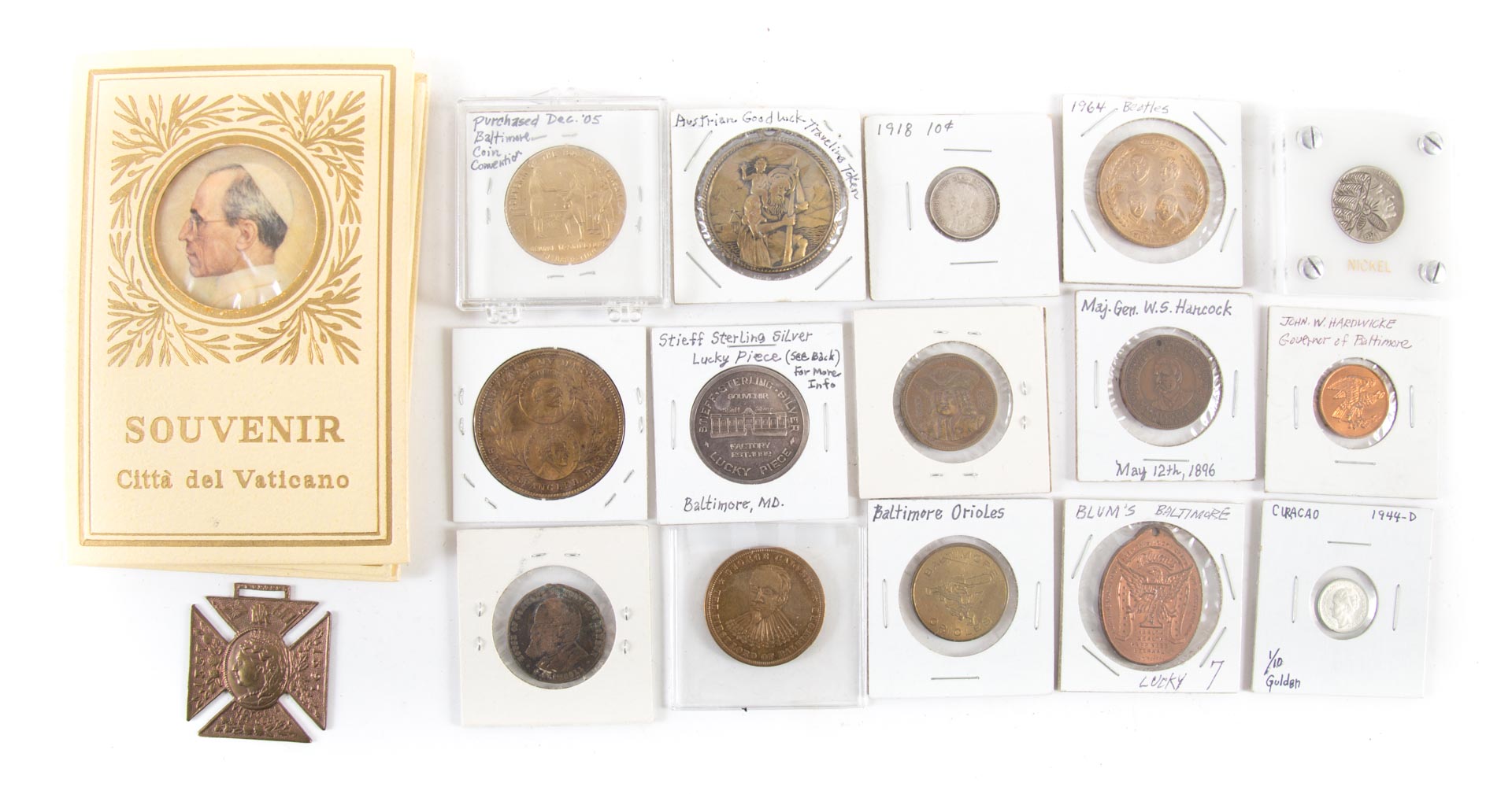 16 assorted coins and tokens