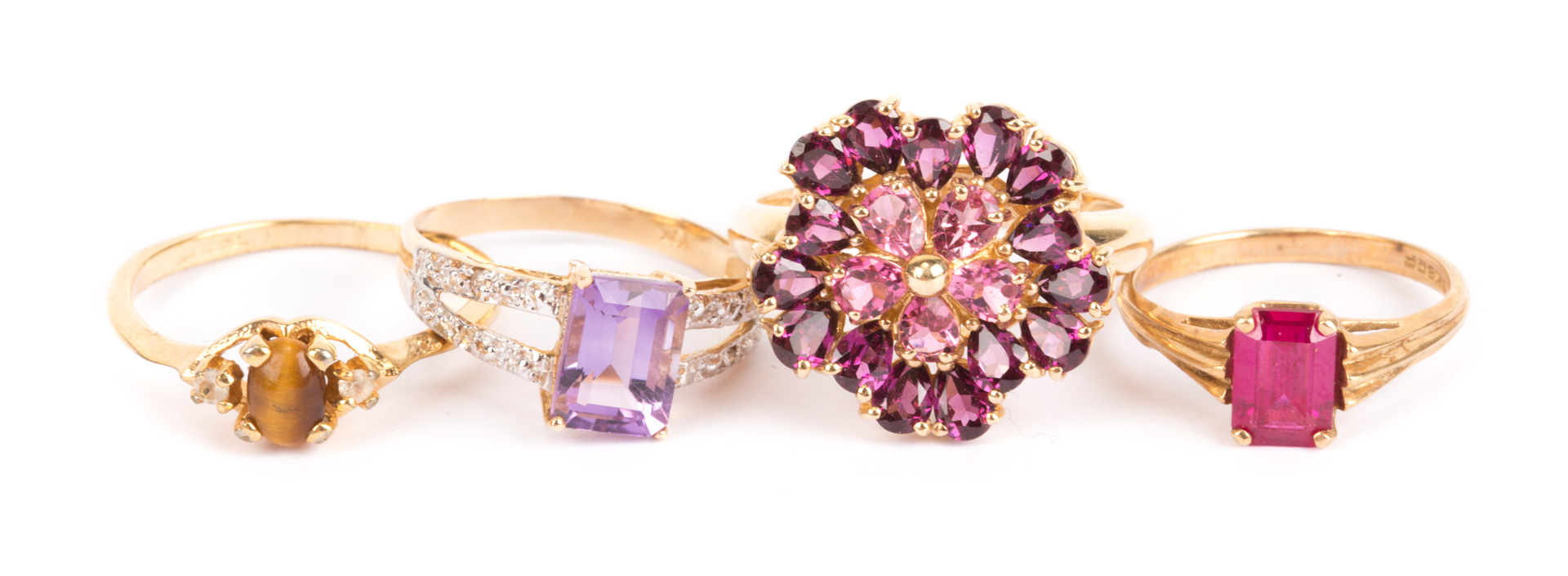 Four Colorful Gemstone Rings