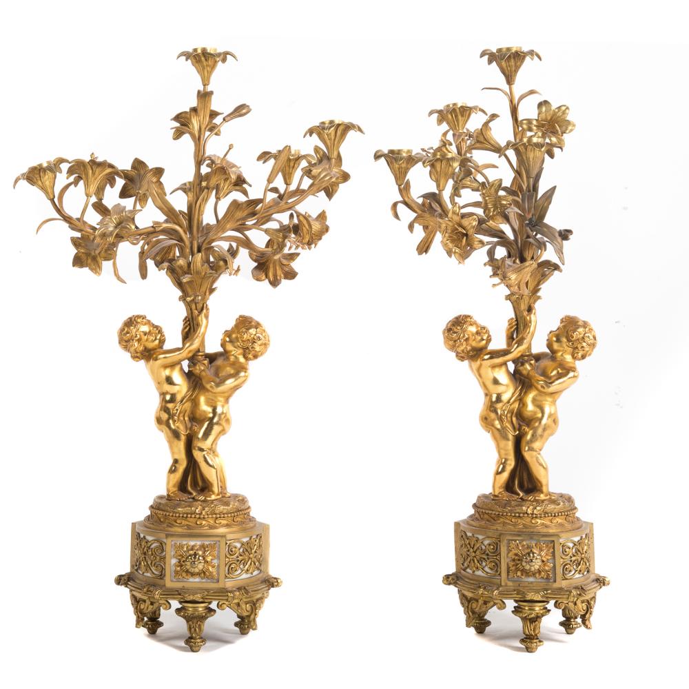Pr. Louis XVI Style Gilt Bronze Figural Candelabra