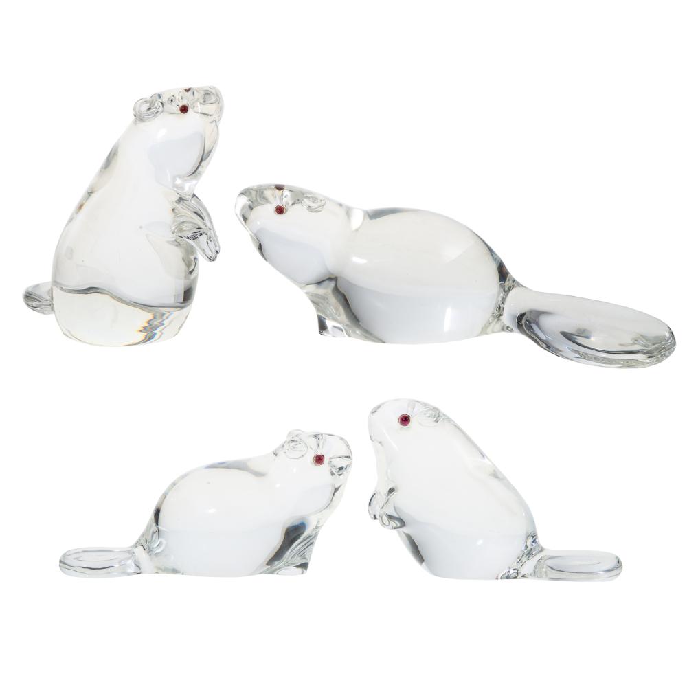 Steuben Four Piece Crystal Beaver Family