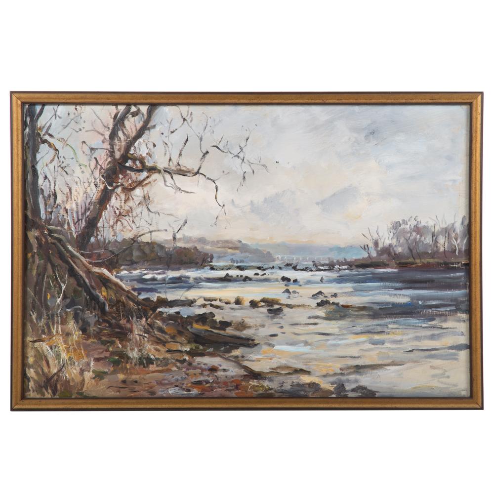 Raoul Middleman. Winter River Scene, oil