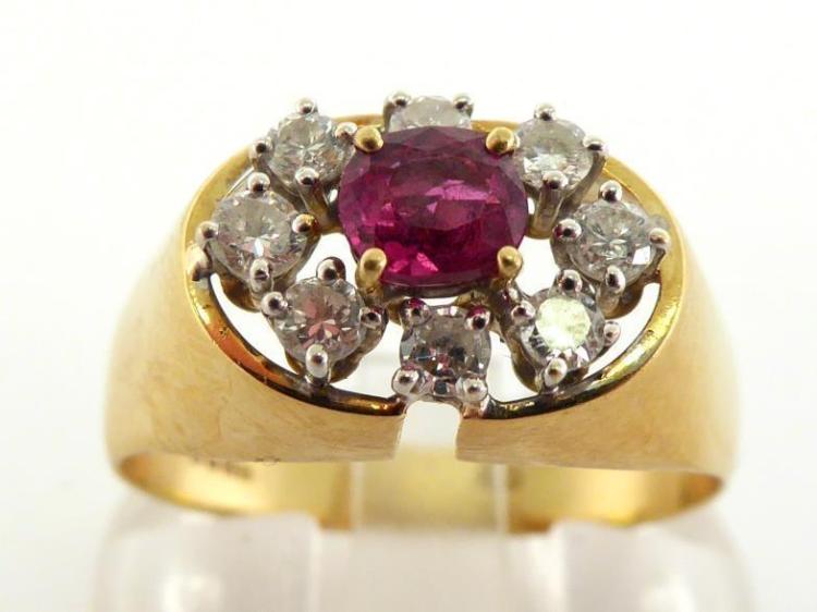 A ruby and diamond cluster ring