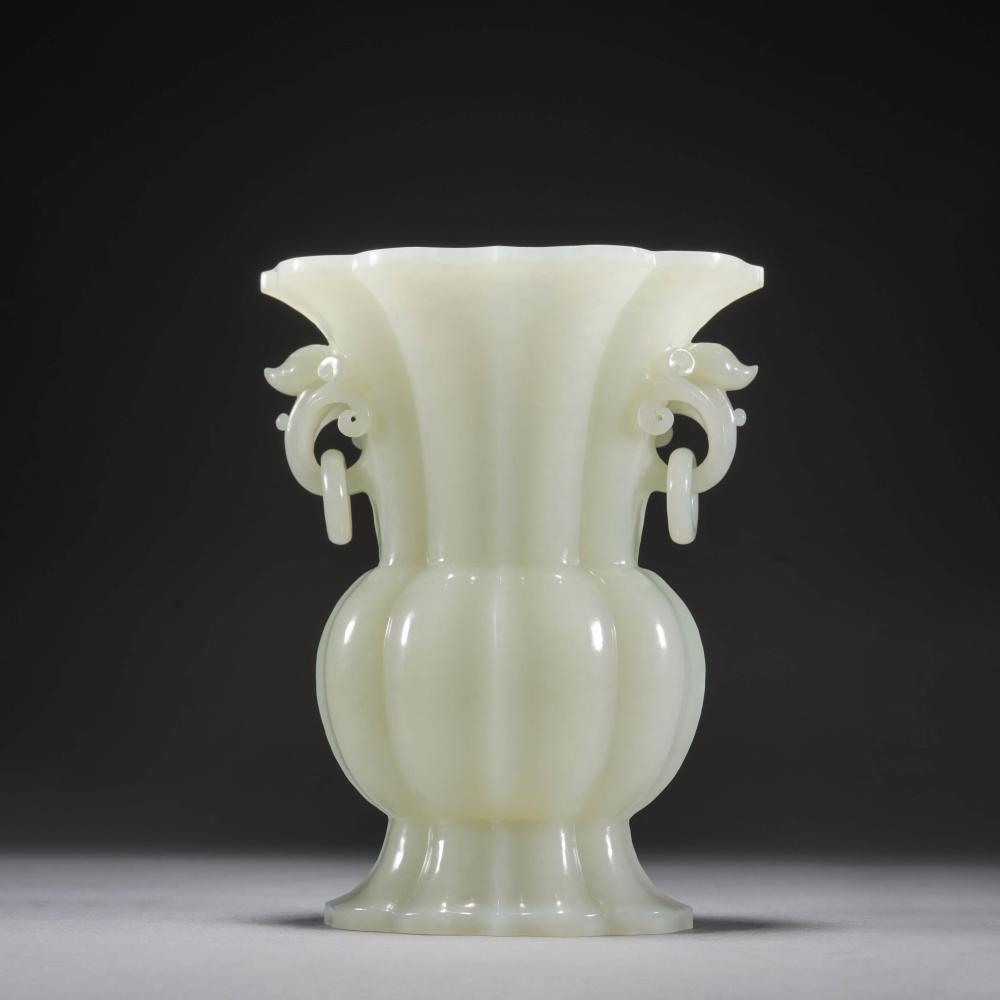 Chinese White Jade Gu Vase