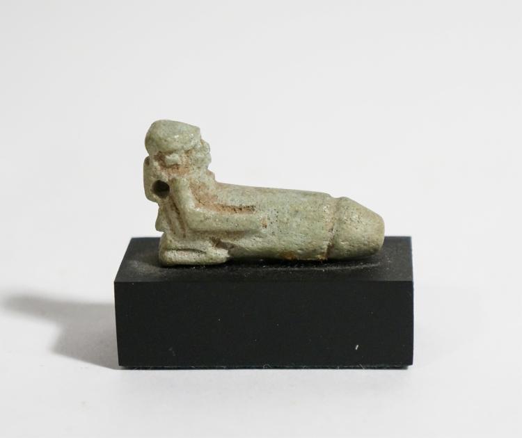 ANCIENT EGYPTIAN FAIENCE FIGURE OF HARPOCRATES WIT