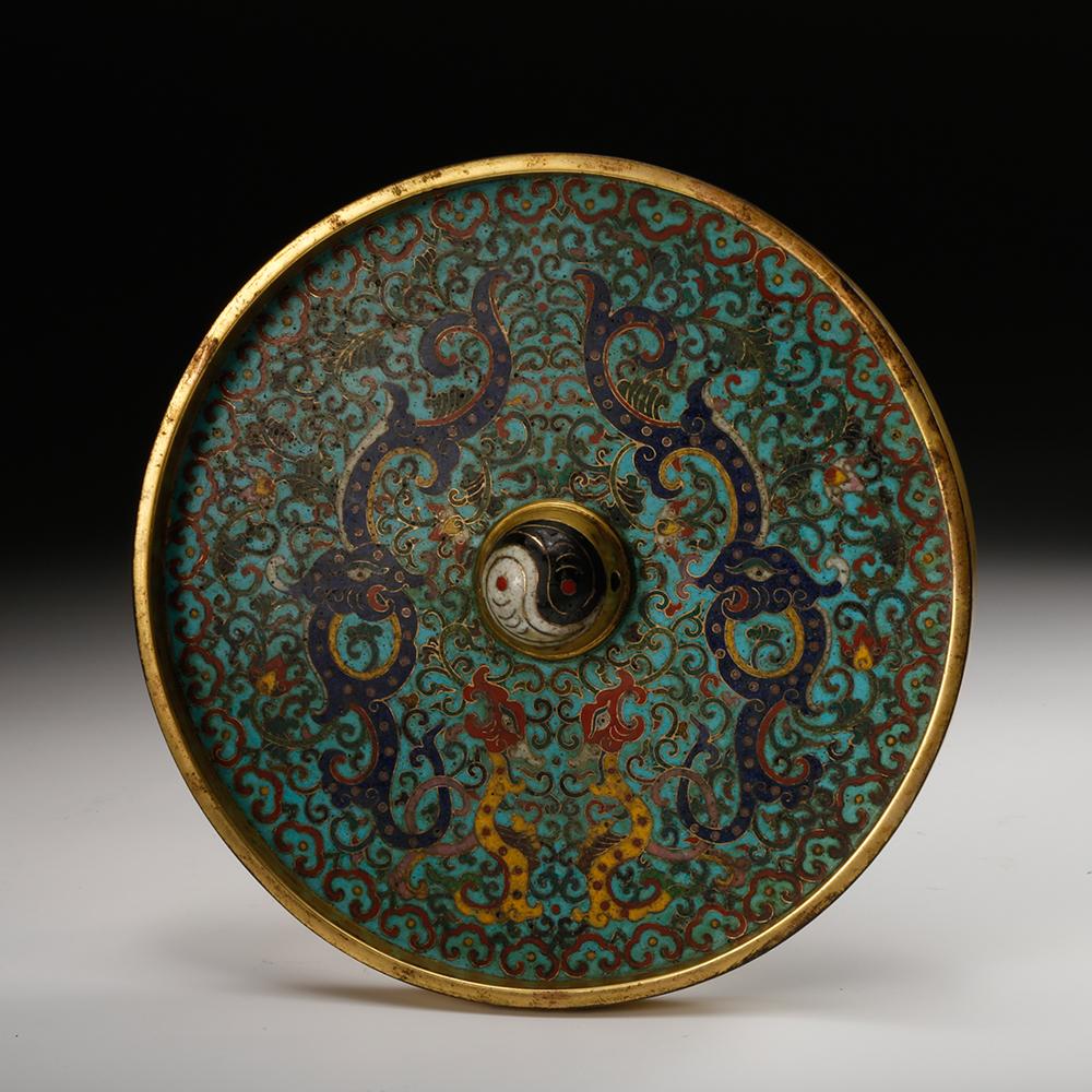 Chinese Cloisonne Dragon Motif Mirror