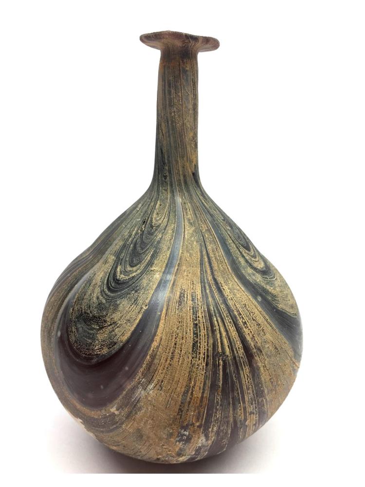 LARGE ANCIENT ROMAN MARBLE GLASS FLASK