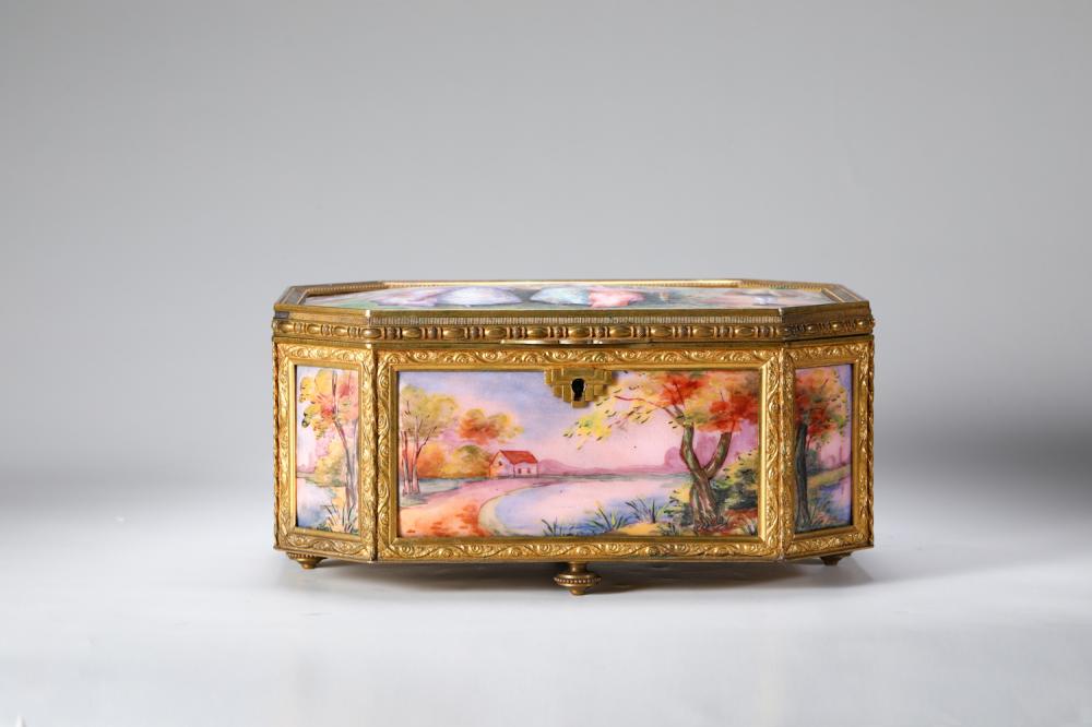 19th Century Enamel Painted Jewelry Box