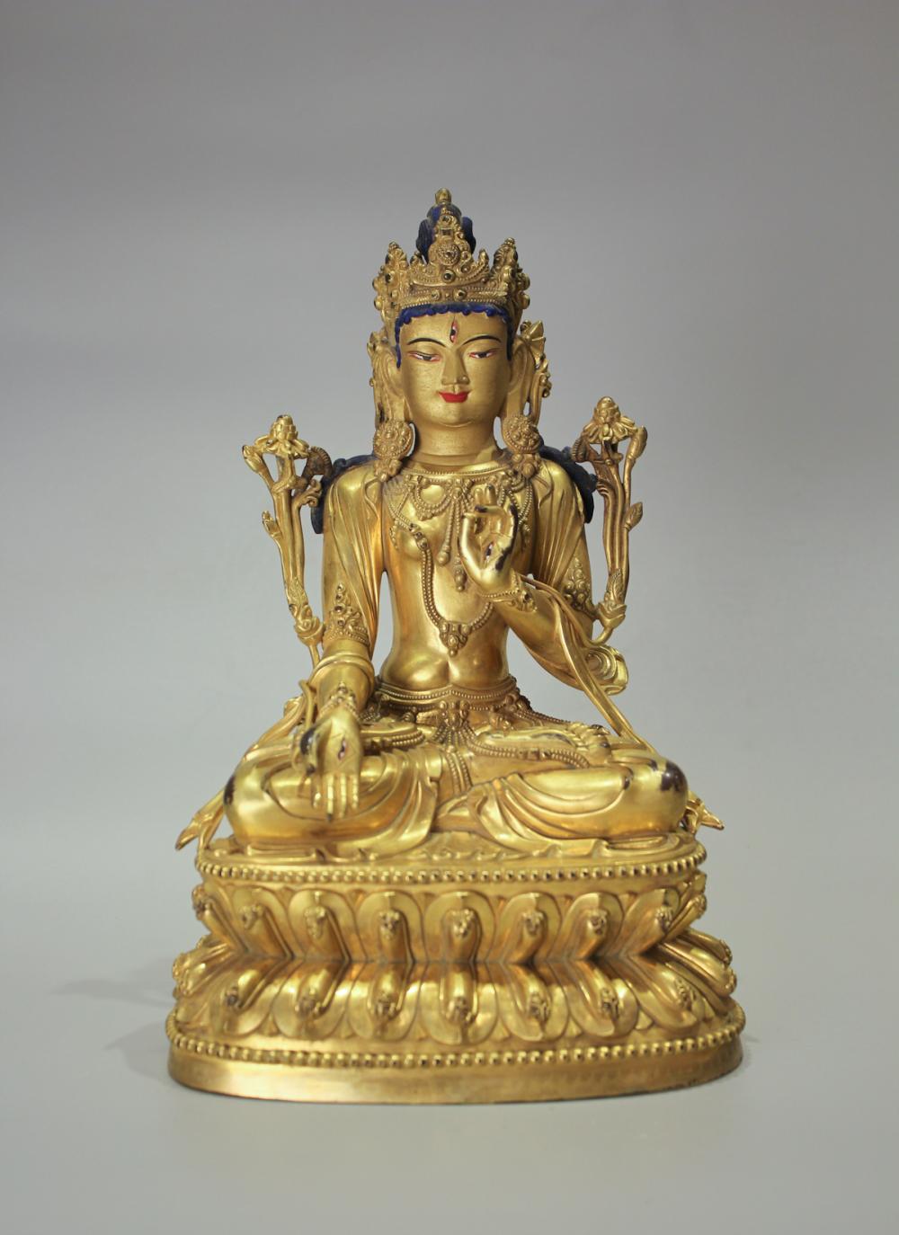 CHINESE TIBETAN GILT BRONZE FIGURE OF TARA