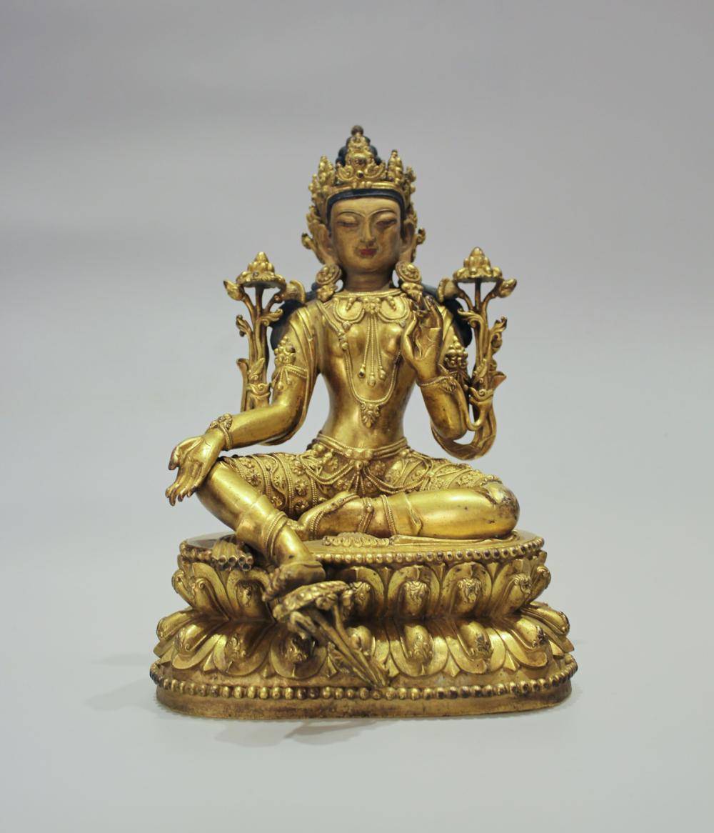 CHINESE TIBETAN GILT BRONZE FIGURE OF TARA