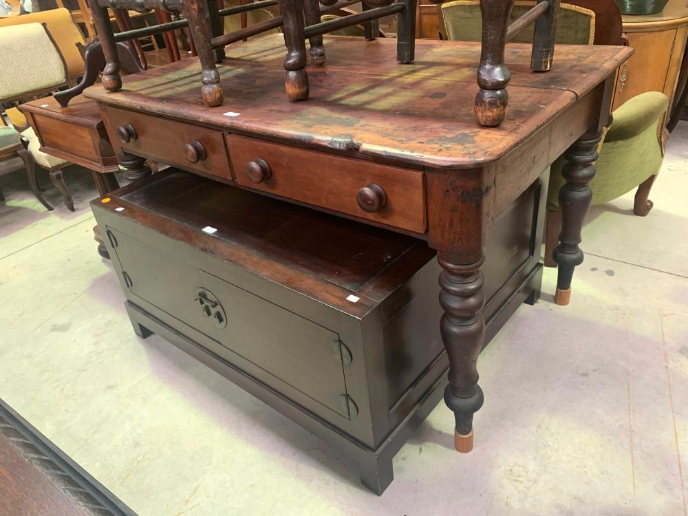 Rustic antique Victorian Cedar two drawer desk with tulip turned legs