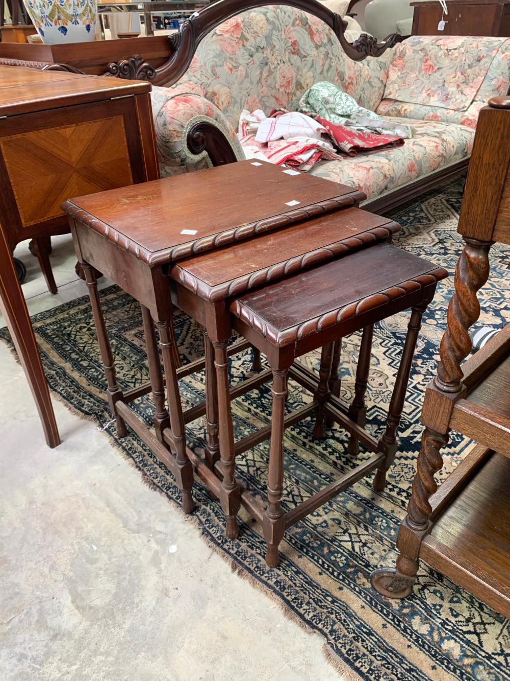 Nest of tables, approx 59cm H x 48cm W x 33cm D and smaller